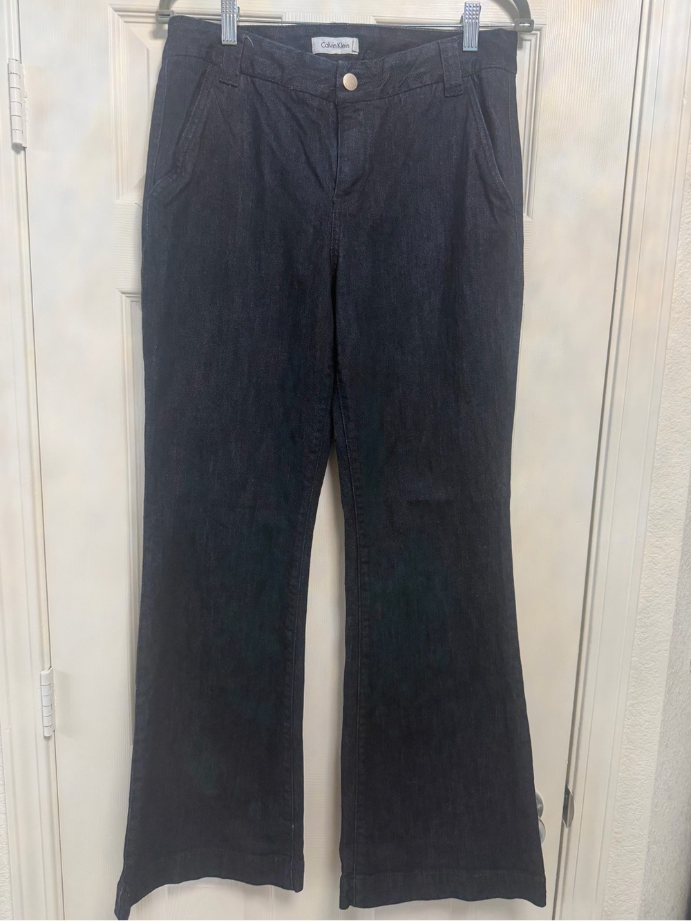 Calvin Klein Wide-Leg Denim Trousers Dark Wash Size 10 EUC - Picture 3 of 8